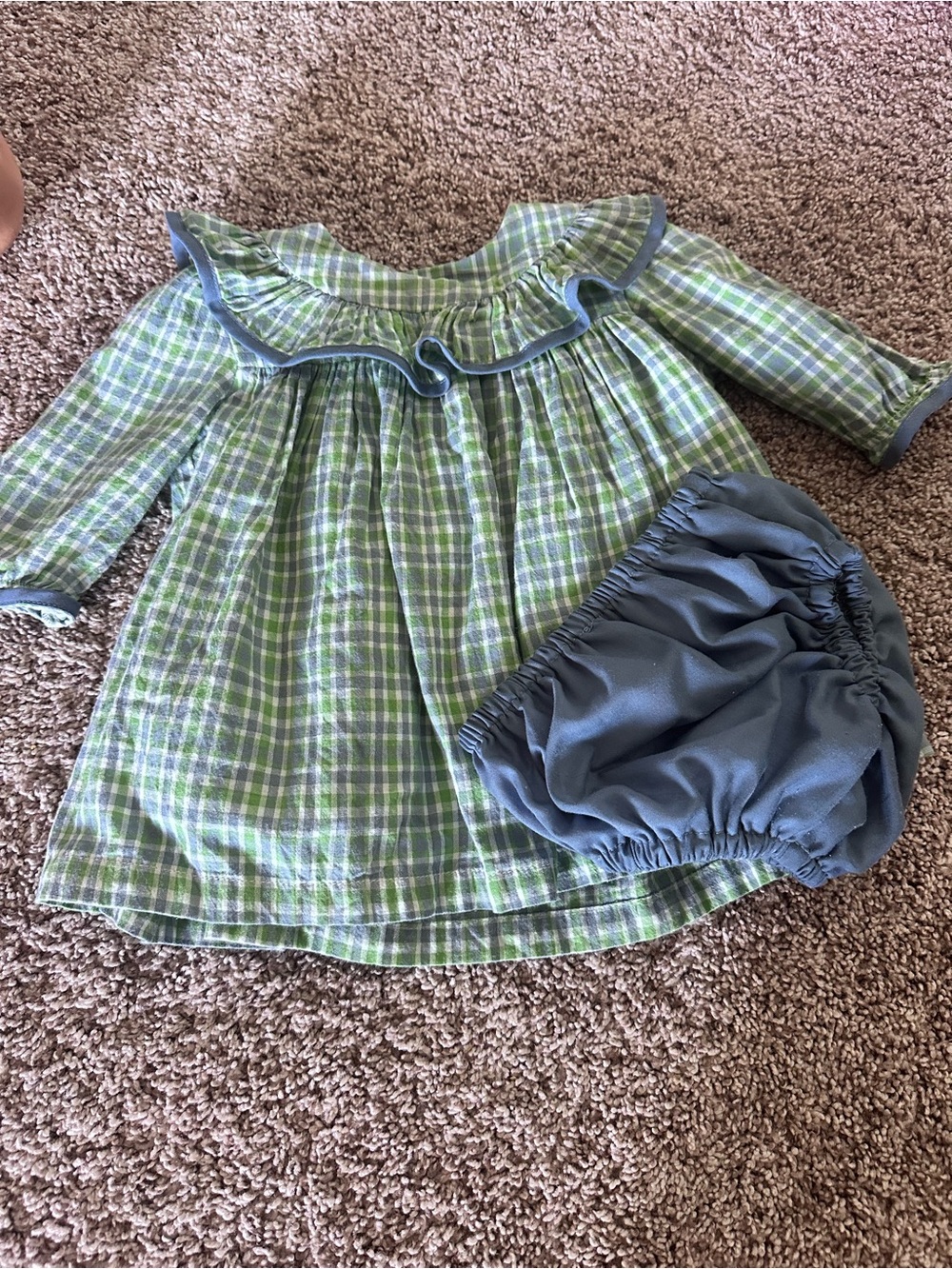 Blue & Green Plaid Girls' Matching Set with Blue Bloomers